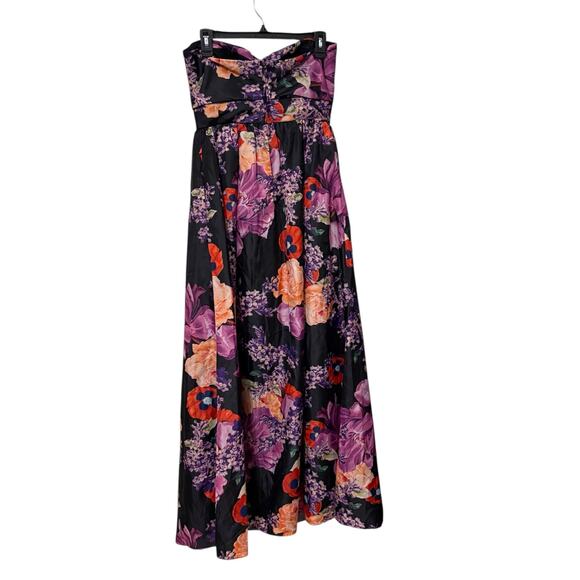 New Sheridan French Black Purple Strapless Floral Ball Gown Maxi Dress Size 0 - Picture 3 of 7